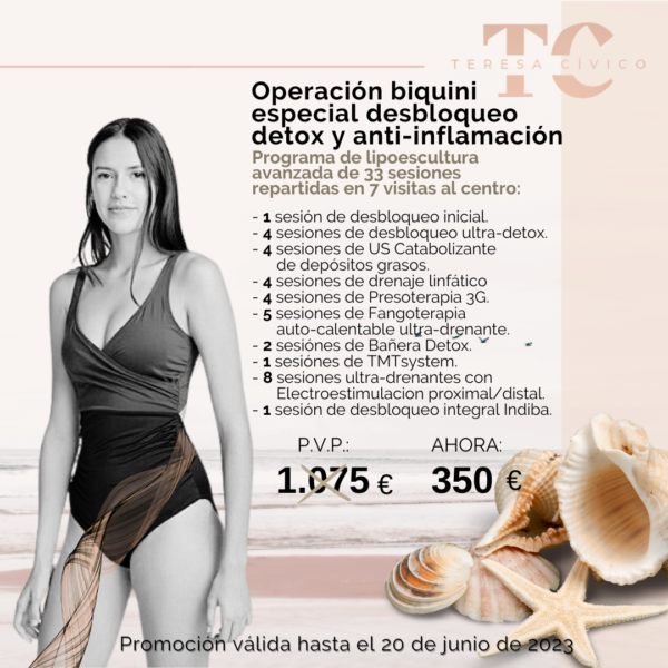 PROGRAMA OPERACIÓN BIQUINI ESPECIAL DESBLOQUEO DETOX DE 33 SESIONES (7 VISITAS AL CENTRO) - Imagen 2